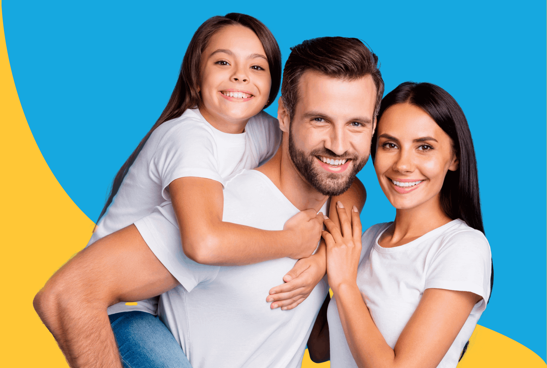 Mother, father, and daughter posing together